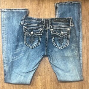 Rock Revival Blue Boot Cut Jeans with Decorative Stitching